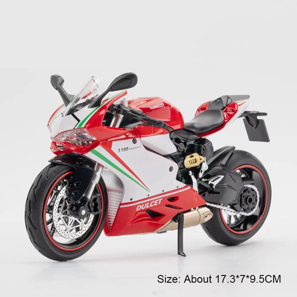 1:12 Scale QJMOTOR 600RS 1199 Motorcycle Model Toy Sound Light Shock Absorption Wheel Steering Models Office Table Ornament