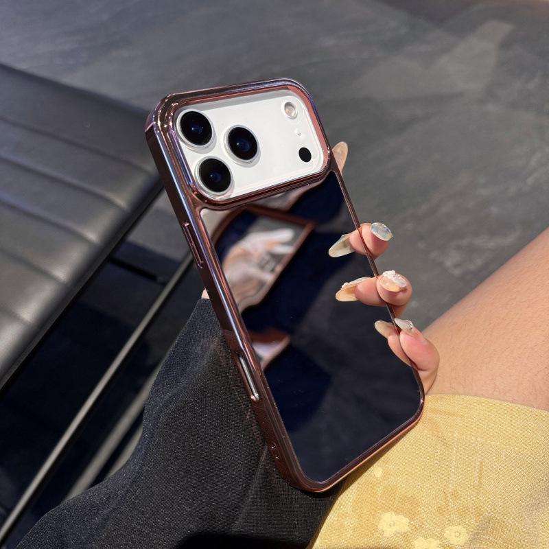 Защитный чехол для iPhone 15, совместимый с зеркалом для макияжа, гальванизированный, для iPhone 17 Air, с большим отверстием.