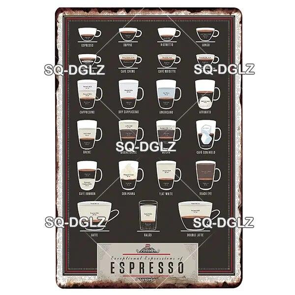 [SQ-DGLZ]COFFEE Menu Metal Sign Vintage Plaque Plate Decor For Pub Bar Wall Decor Break Coffee Tin Signs Retro Cafe Poster