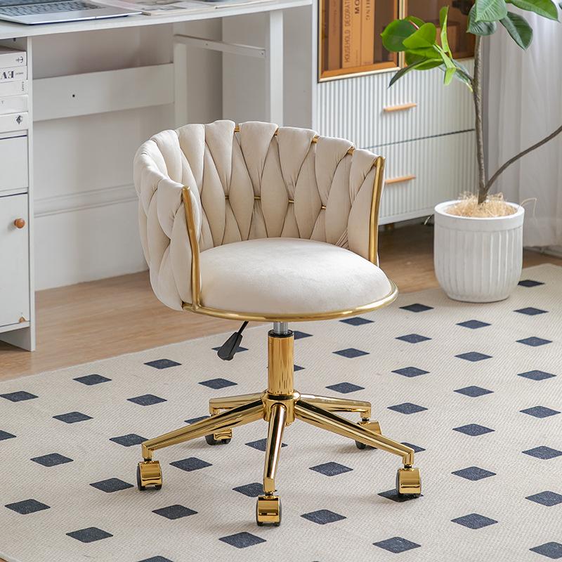 Elegant Gold Makeup & Dressing Stool with Fabric Upholstery