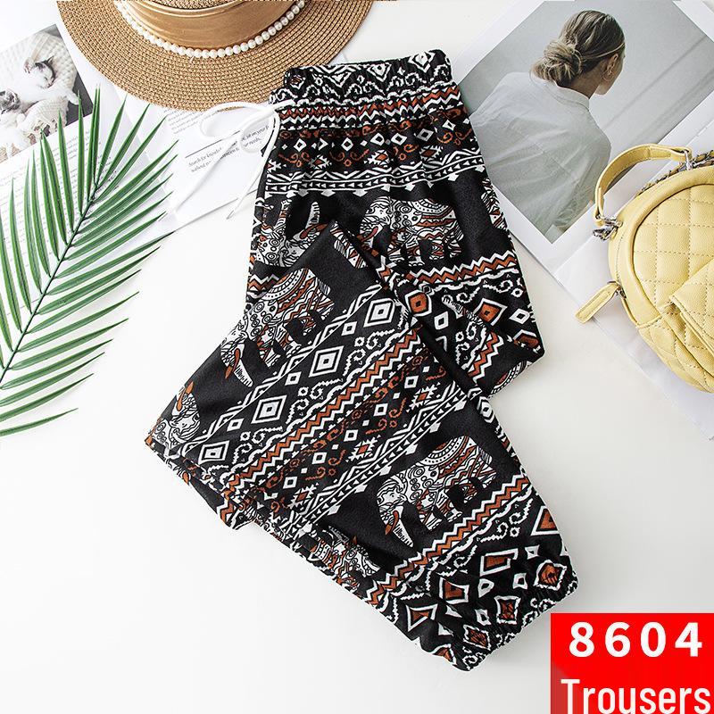 Женские бриджи-гаремы с высокой талией и манжетами, с этническим летним принтом тайских слонов, широкие