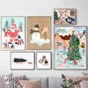 Cute Cartoon Santa Penguins Christmas Quotes Wall Art Nordic Posters Nursery Pictures for Kids Room Decor Canvas Painting Prints