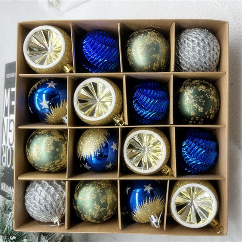 16pcs Plastic Painted Christmas Balls Set Xmas Tree Pendants Merry Christmas Decoration