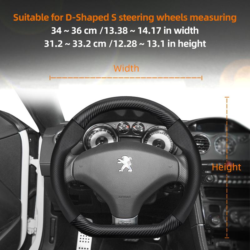 zkfan8 Suitable for Peugeot Breathable Leather Matte Carbon Fiber Texture Steering Wheel Cover Suitable for 206 208 3008 308 207 