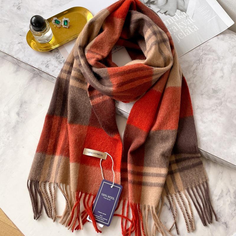 Pure Cashmere Scarf Winter Women's Versatile Corrugated Plaid Thickened Scarf