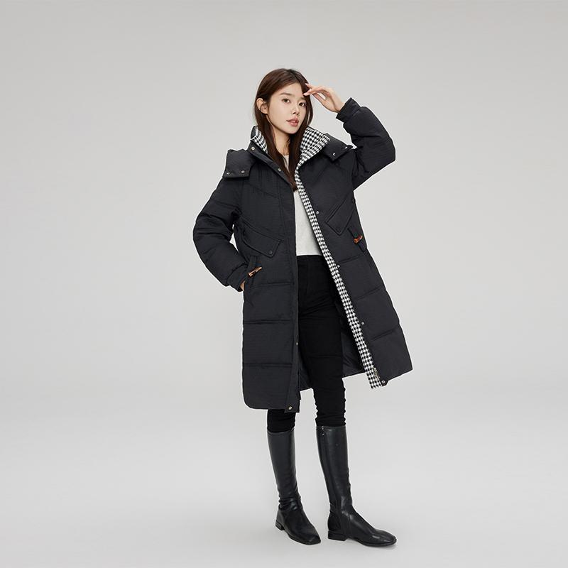 Korean Style Warm Winter Jacket with Hooded Long Length and Oversized Pockets