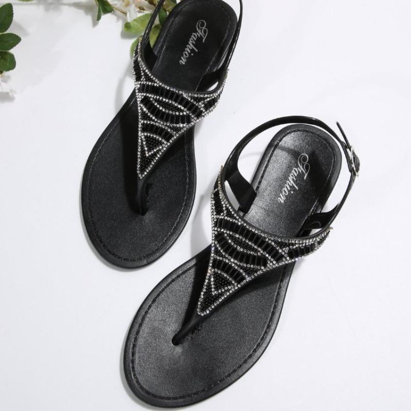 Fashion Women's Summer Clip Toe Sandals 2025 Fashion Shiny Crystal Shoes for Women Round Toe Flat Sandals Woman Non Slip Beach Sandalias