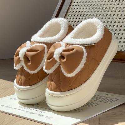 Новые милые хлопковые туфли с бантом, нескользящие и теплые на зиму, с закрытой пяткой, мягкой и толстой подошвой, увеличивающей рост