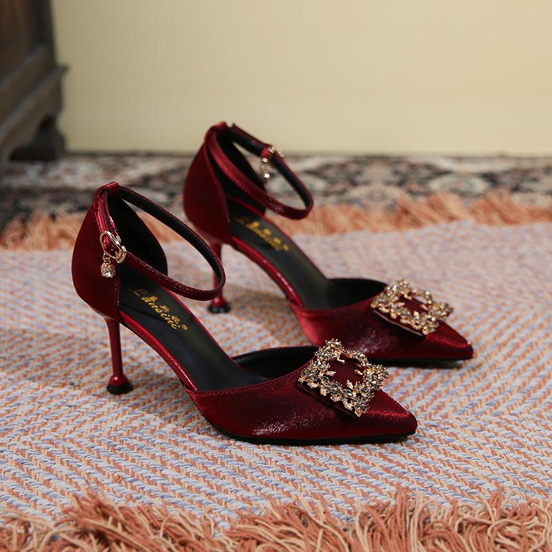 Темперамент светская львица тонкий каблук атлас полые высокие каблуки летние rhinrhine-пряжка большой размер 41-43