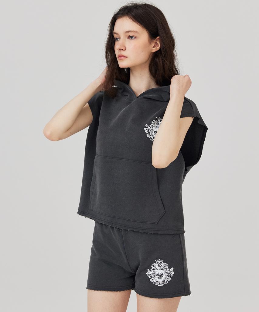 KITTY POTTERY Sleeveless Hooded Sweatshirt Charcoal