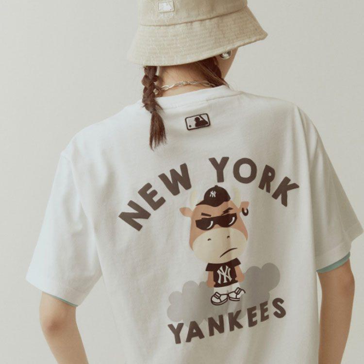 MLB Футболки New York Yankees Унисекс Белые С Круглым Вырезом Умеренный Прямой Крой 31TSC9131-50W