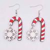 Santa Claus & Snowflake Candy Cane Wood Earrings - Festive Spliced Jewelry for Christmas Eve Parties
