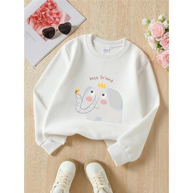 European sizes Kids' Cute Elephant Bird & Crown Print Round-Neck Hoodie - Soft Spring/Fall Casual & Sportswear, Playful ' with Easy Care, Regular Fit