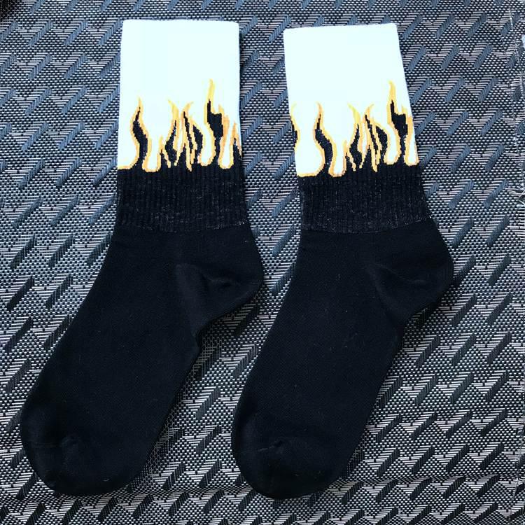 Korean Trendy Harajuku Flame Socks: Unisex Mid-Tube Cotton for Street, Hip-Hop, and Skateboard Style