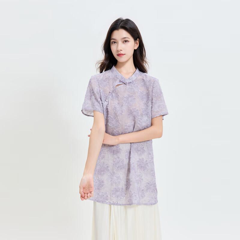 Sancai Plus Size Chinese Style Floral Short Sleeve Blouse