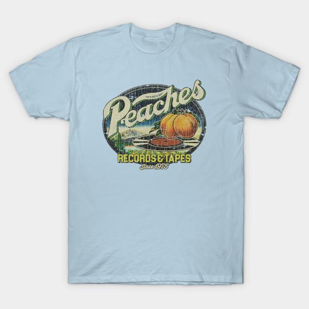 Asian Size Men Black Print T-shirt Peaches Records &Amp; Tapes 1975 No-Cut Heat Transfer Print Cotton Tshirt