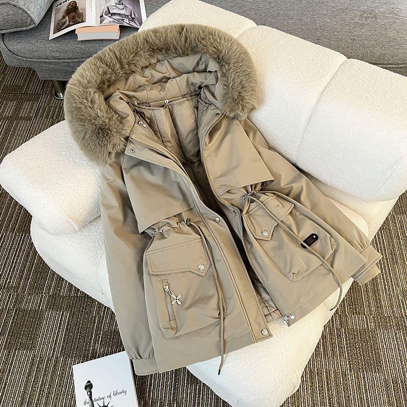 Женская парка 3-в-1 средней длины: Съемная подкладка, Наполнитель из хлопка, Ветровка.