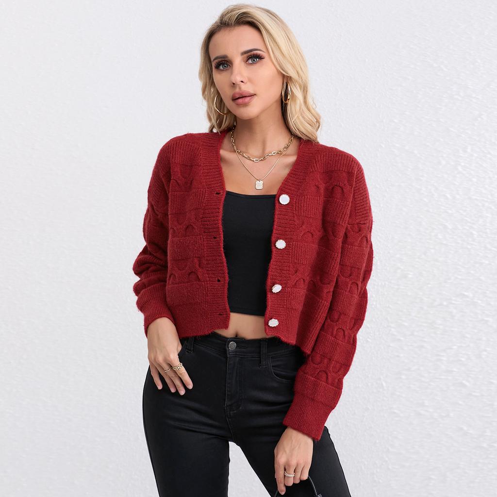 IHUASU Женский короткий вязаный кардиган осень-зима модный темперамент длинный рукав джемпер пальто