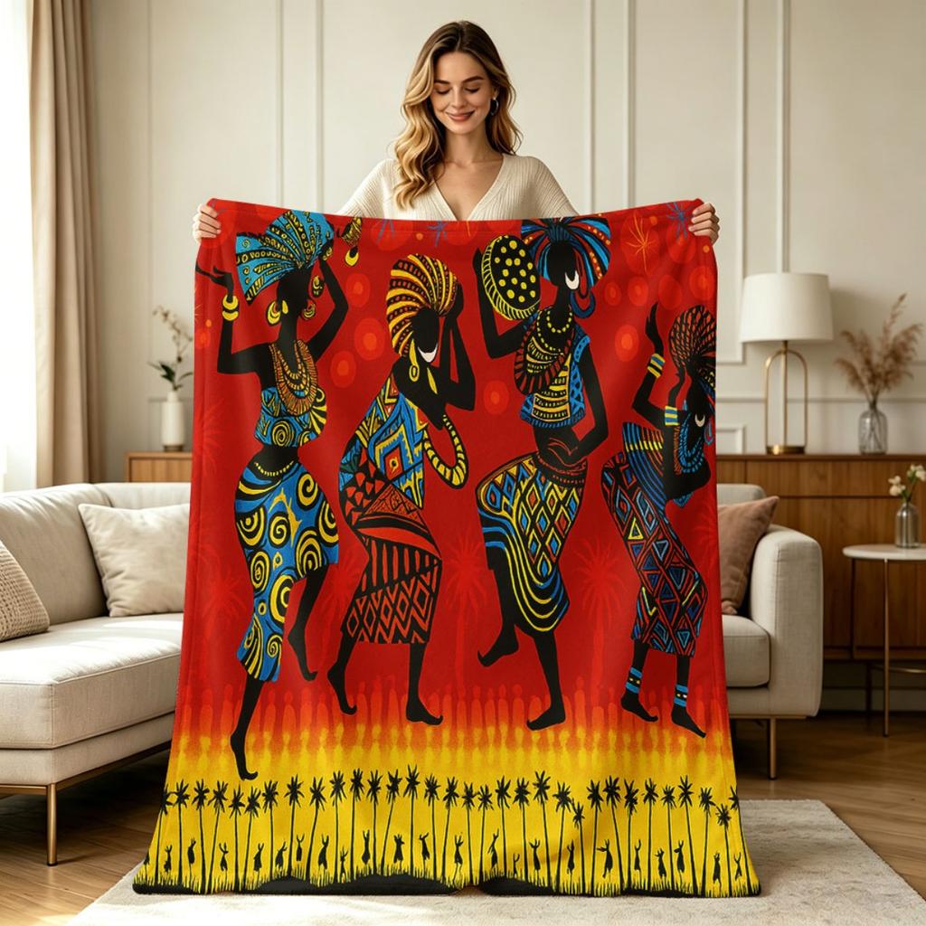 Soft Flannel Throw Blanket with African Tribal Dance Print All Season Warm Cozy Lightweight Blanket for Sofa Couch Bedroom Living Room Office Home Dec