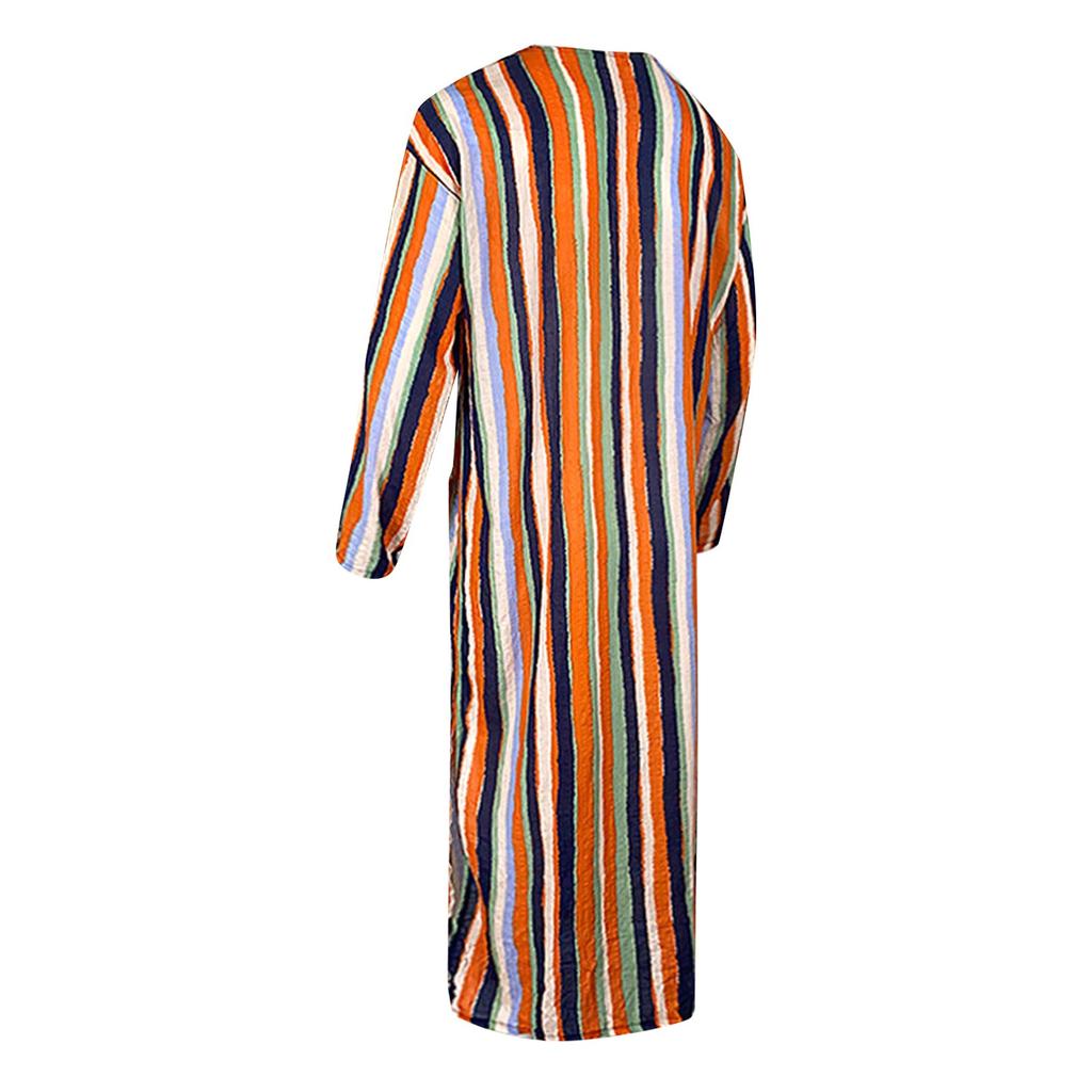 Летняя мужская мусульманская одежда, свободный халат, полосатая рубашка на пуговицах