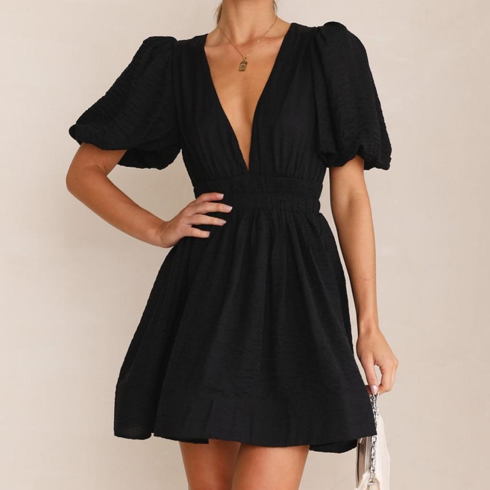 GMXIA Короткая юбка сексуальная V-образный вырез рукав-фонарик талия принцесса юбка женское платье с коротким рукавом юбка