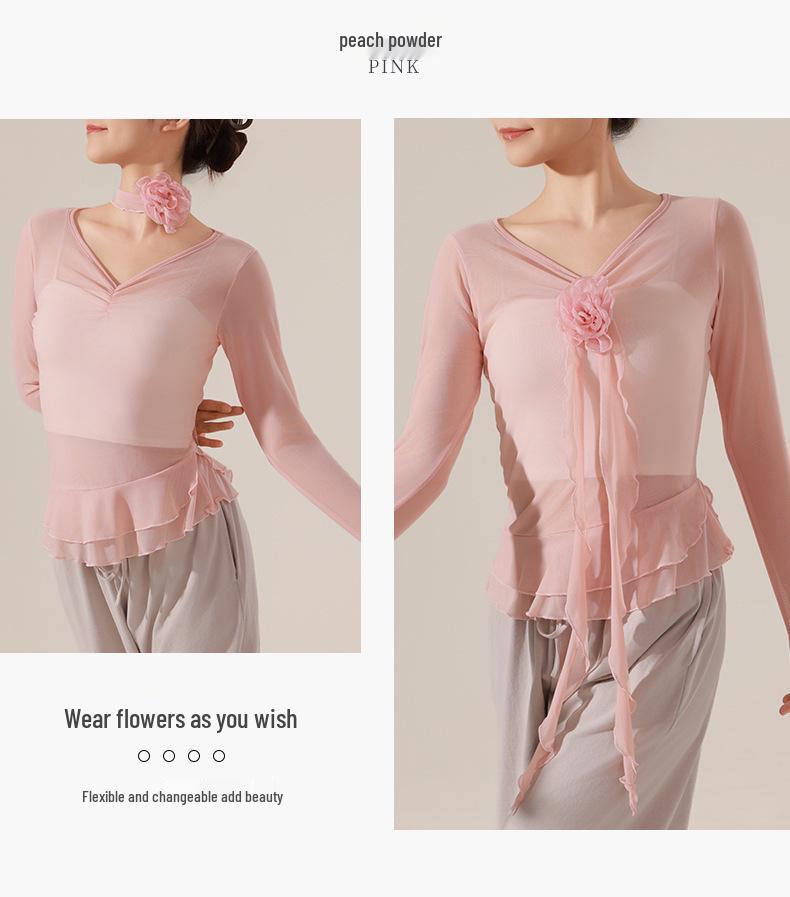 Женский эластичный танцевальный костюм с длинным рукавом и цветочным принтом - Облегающий современный топ для выступлений