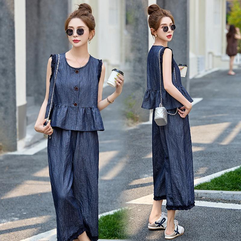 Stylish Summer 2025 Denim Jacket & Wide-Leg Pants Set