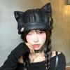 Versatile Sweet Cool Wind Octagonal Hat Autumn and Winter Hat Women's Cat Ears Spice Girl Wind Leather Duck Tongue Beret