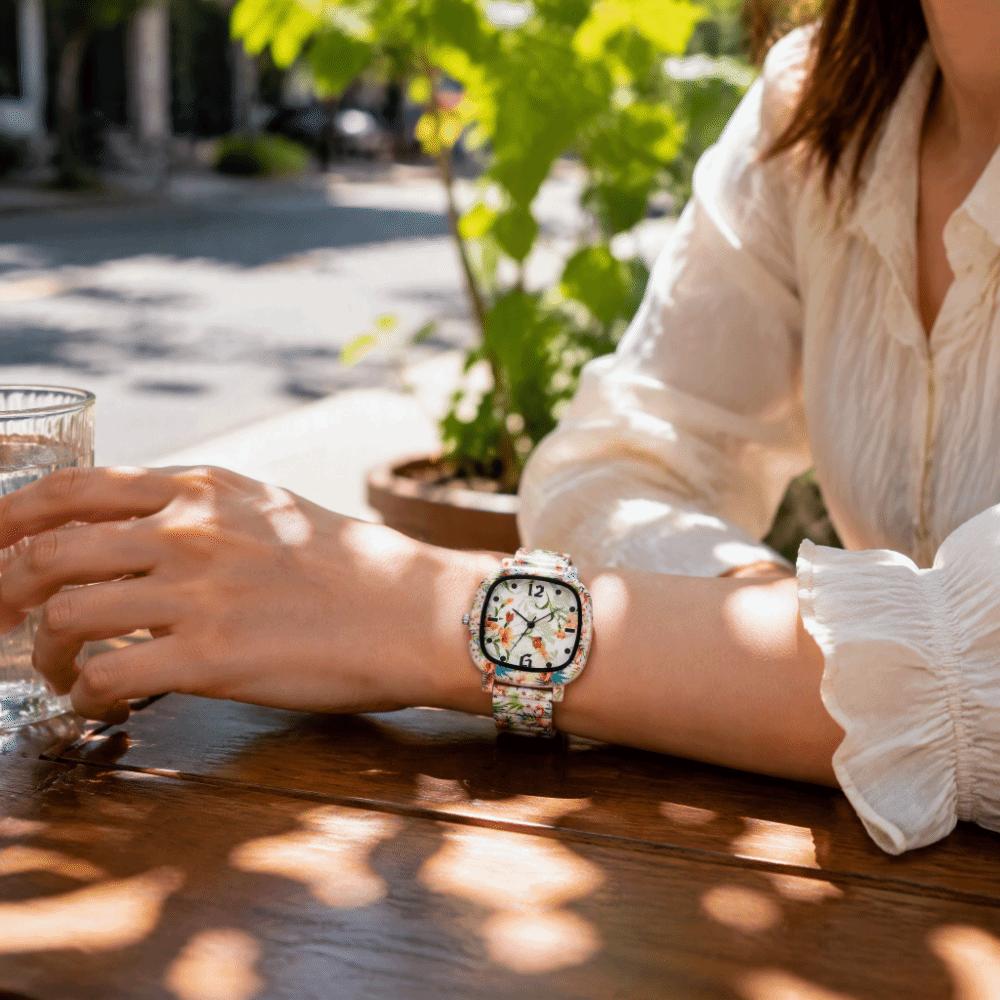 Elastic Quartz Bracelet Watch Stainless Steel Stretch Strap Watch Square Wristwatch Women