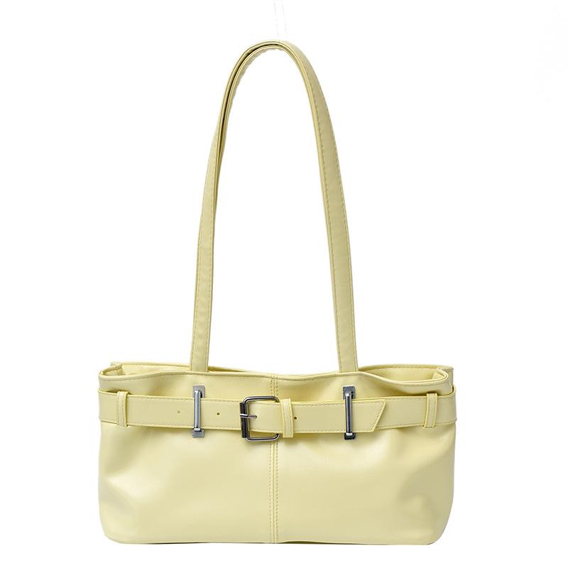 Chic Minimalist Solid Color Shoulder Bag New Retro Faux Leather Handbag Trendy Street Style Commuter Purse KTB