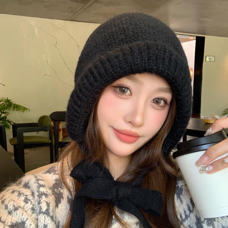 Новая шапка для женщин однотонная универсальная вязаная шерстяная шапка для зимы теплая защита ушей и защита лица маленькая сумка шапка на голову