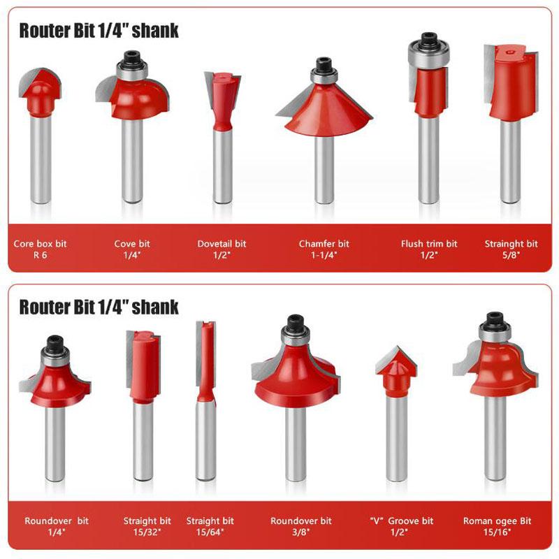 Набор прямых фрез с хвостовиком 1/4 дюйма для деревообработки, режущих фрез из карбида вольфрама