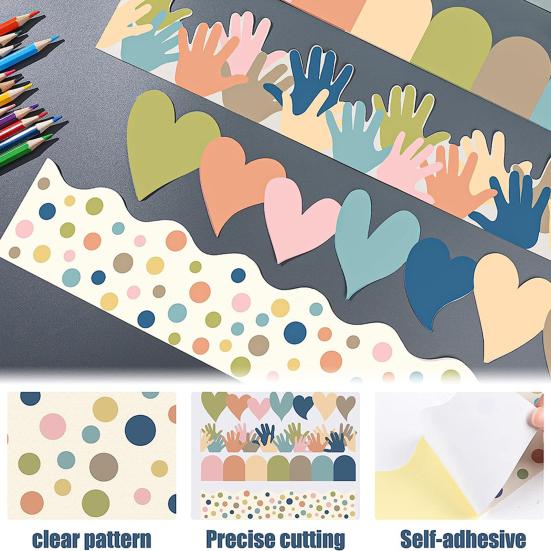 80Pcs Boho Bulletin Board Border Love Heart Hand Dot Semi-circle Waterproof Self-adhesive DIY Back To School Classroom Chalkboard