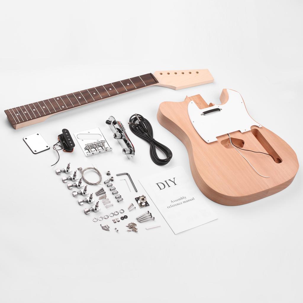 Незаконченная электрогитара DIY Kit Корпус из красного дерева, клен, гриф, накладка на гриф из палисандра