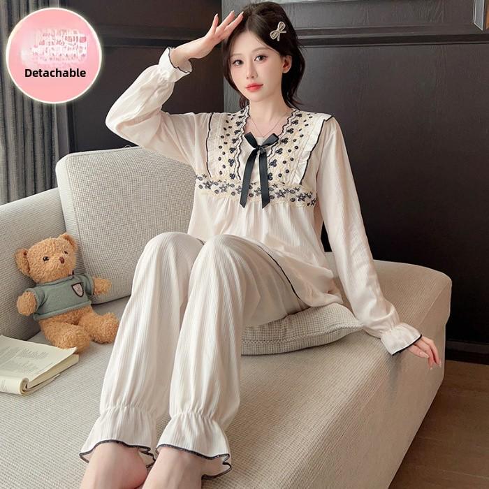 Женская хлопковая пижама больших размеров с нагрудными вкладышами — симпатичная, свободная и легкая для весны и осени