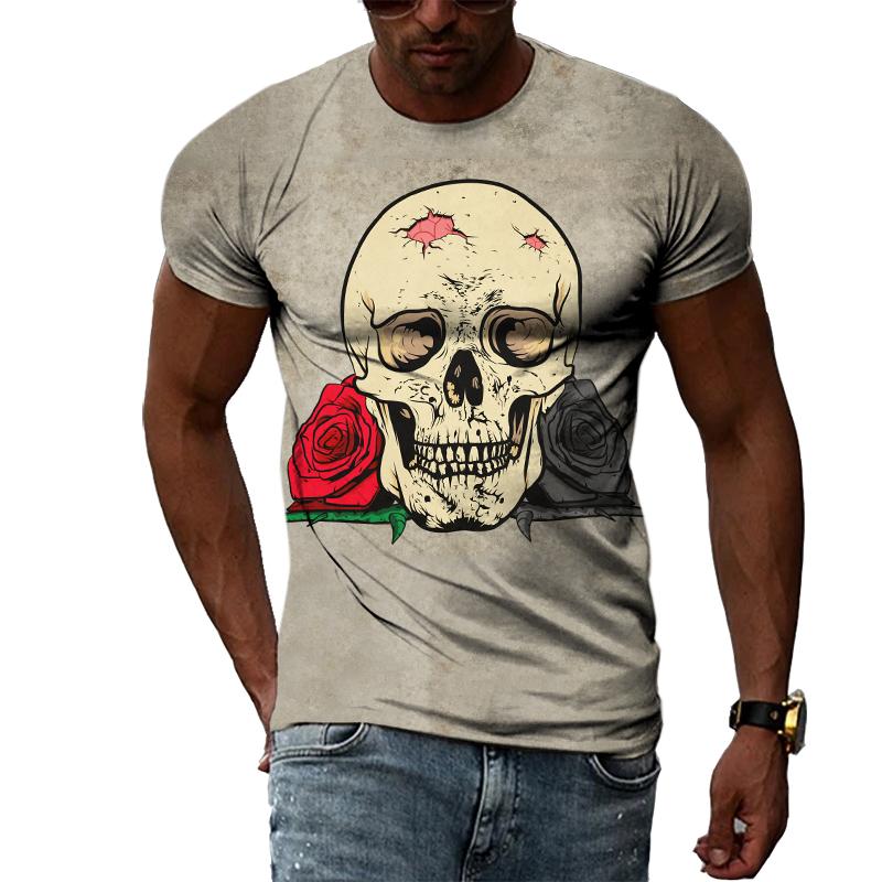 Летняя мода Страх Черепа Графическая Повседневная Футболка с Принтом Хип-Хип Стиль Харадзюку Круглый Вырез Короткий Рукав Мужские Футболки
