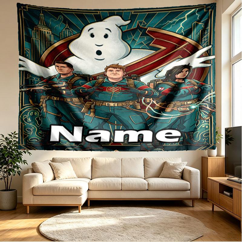 Custom Name Personalized Ghostbusters Print Tapestry, Wall Art Decor, Bedroom, Dorm, Apartment, LivingRoom, Party Backdrop, Gift for Birthday