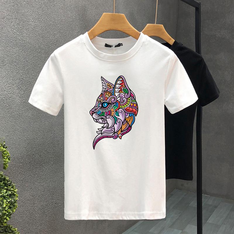 Luxury Brand Cat Head 100% Cotton High Quality Print Couple Tees Summer Harajuku For Men/Women Short Sleeve T-shirt Asian Size