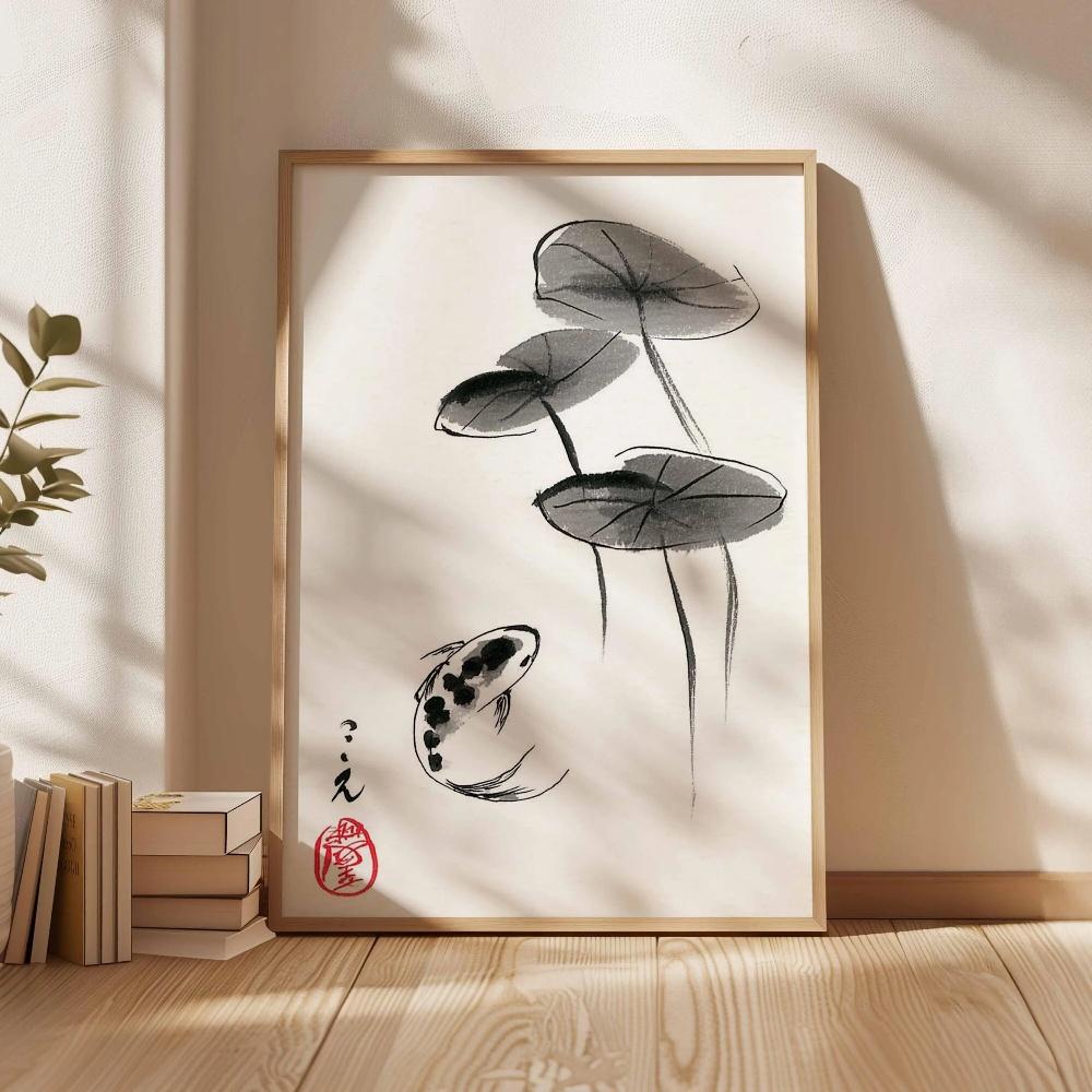 Japanese Fun Koi Fish Puffer Canvas Wall Art, Vintage Ukiyo-e Style Print, Home Izakaya Restaurant Decor-frameless