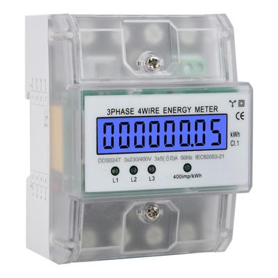 DDS024T 3-фазный 4-полюсный электронный счетчик электроэнергии 380В ЖК-цифровой дисплей DIN-рейка с прозрачной крышкой