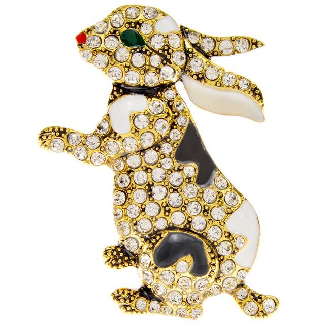 New Rhinestone Rabbit Brooch Cute Enamel Animal Pin Zodiac Fashion Jewelry 2 Colors Available Vintage Accessories