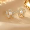 Fashion Petal Earrings Zircon Flower Freshwater Pearl Stud Earrings Femininity Versatile High-End Jewelry