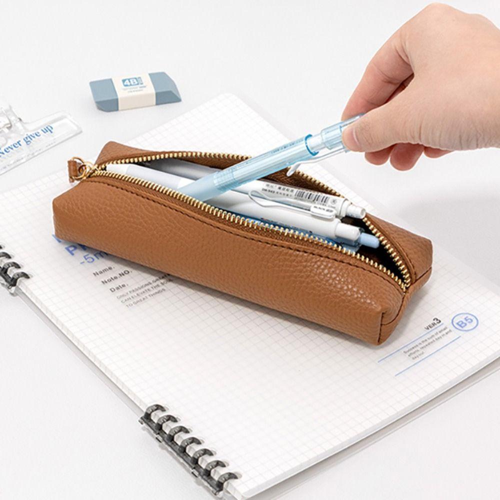 Lychee Grain Pen Case Zipper Pen Box Simple Pen Bag School Office