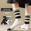 Women's Autumn and Winter Black and White Striped Anti-odor Mid-calf Socks, High Calf Socks, Sports Long Calf Socks