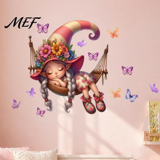 Fairy Tale Wall Decals for Girls Room Flower Hammock Decal, Peel and Stick Butterfly Waterproof Floral Stickers Sticker, Decorative Mural