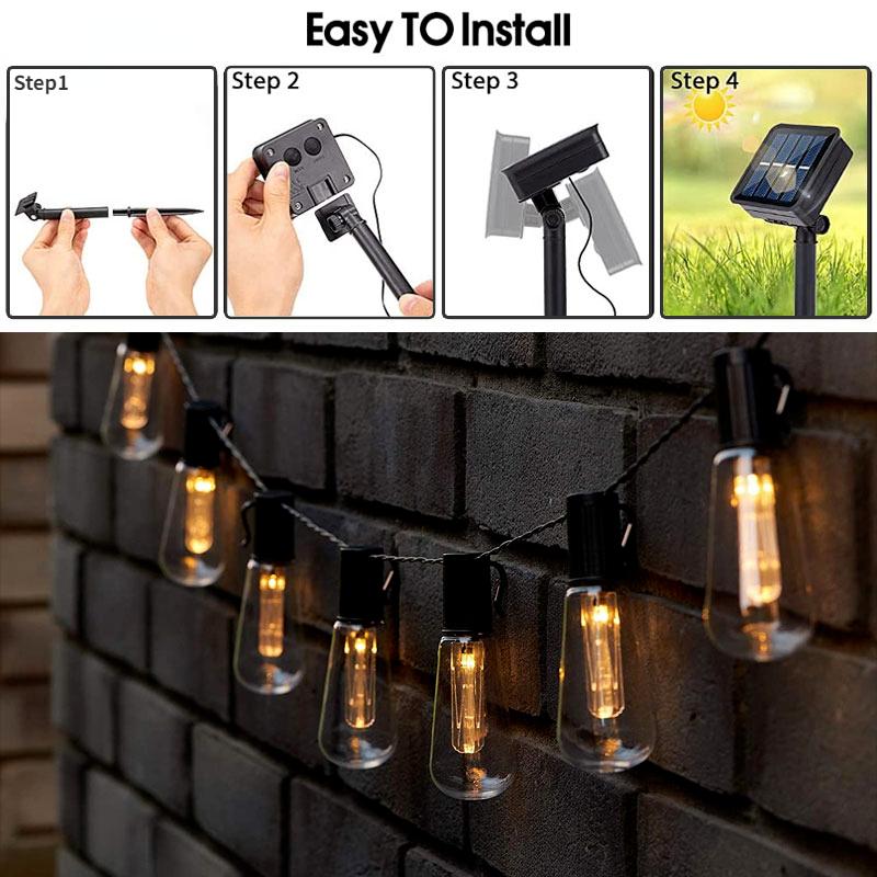 Солнечная светодиодная уличная лампа для кемпинга, струнная палатка, подвесной светильник, украшение для забора, подвесной светильник, светодиодная ретро-керосиновая лампа, украшение для двора, дня рождения