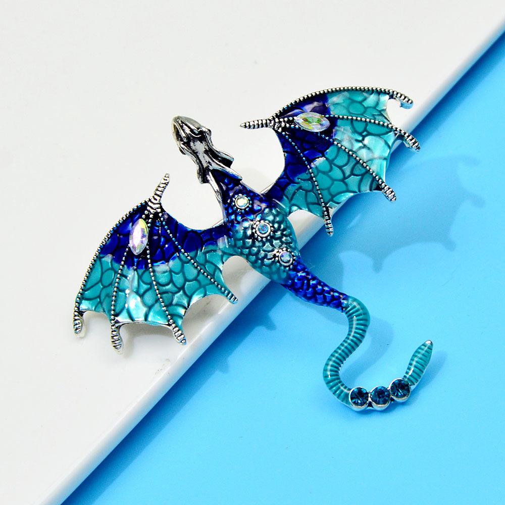 Enamel Dragon Brooches For Women Men 6-color Rhinestone Flying Legand Animal Party Office Brooch Pins Gifts