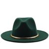 Black/green Wide Brim Simple Church Derby Top Hat Panama Solid Felt Fedoras Hat for Men Women Artificial Wool Blend Jazz Cap