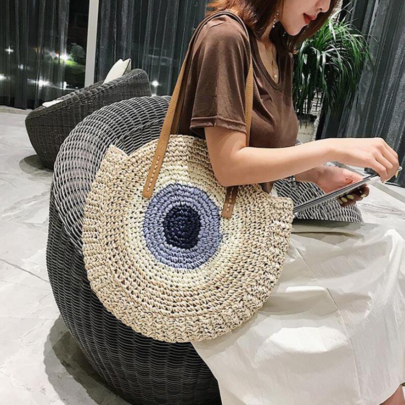 Round Women Handbag Handmade Shoulder Bag Bohemian Summer Beach Bags Woven Straw Bag Large Capacity Female Travel Tote