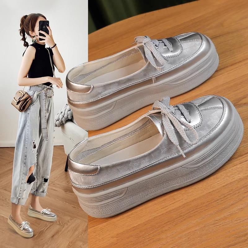 Platform Single Shoes Women's Xiaobai In the Summer of 2024 New Breathable Retro One-pedal Lazy Height Increase Casual Shoes Explosion